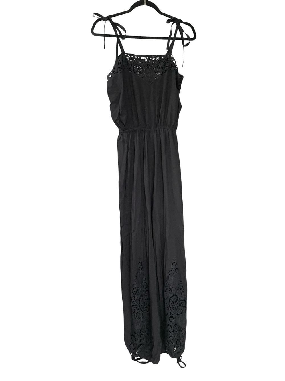 ULUWATU Black Tie-Shoulder Crochet Trim Jumpsuit M